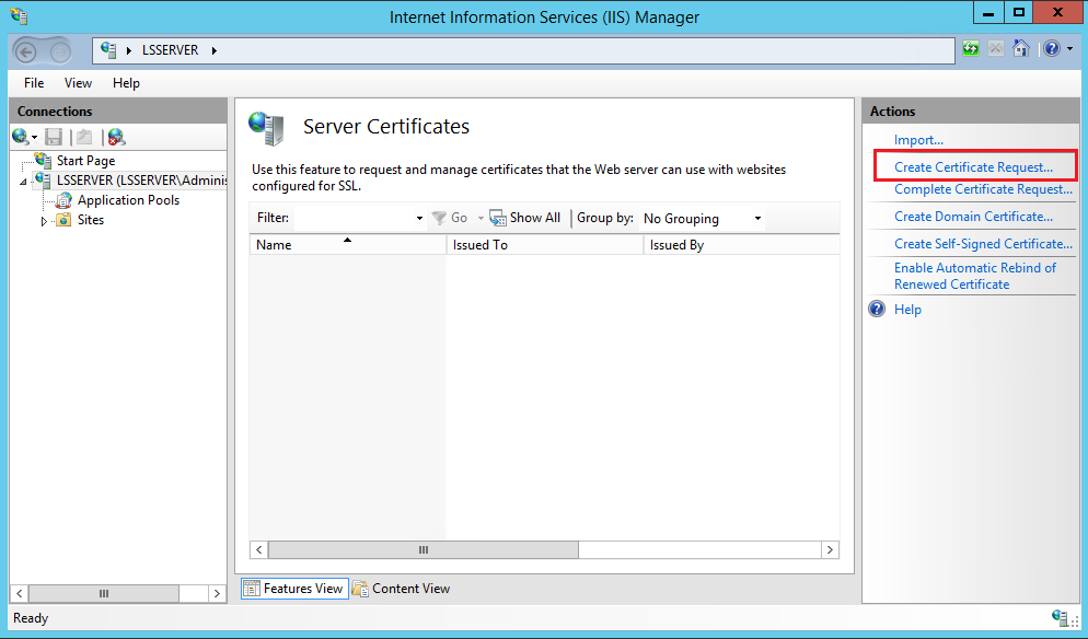 Server certificates windows iis