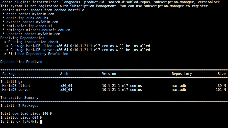 command to install MariaDB on centOS