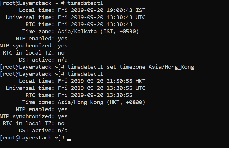 Command to change or set a time zone in Centos