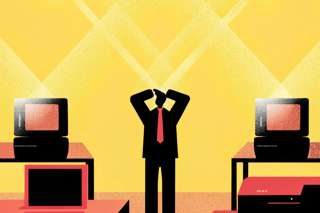 Digital Transformation: Ditch the Jargon, Grab the Future 1 a digital era office scene with a frustrated busin 1