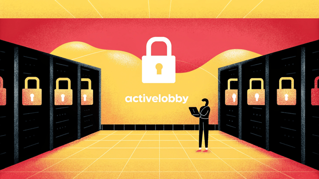 a futuristic server room with glowing secure locks